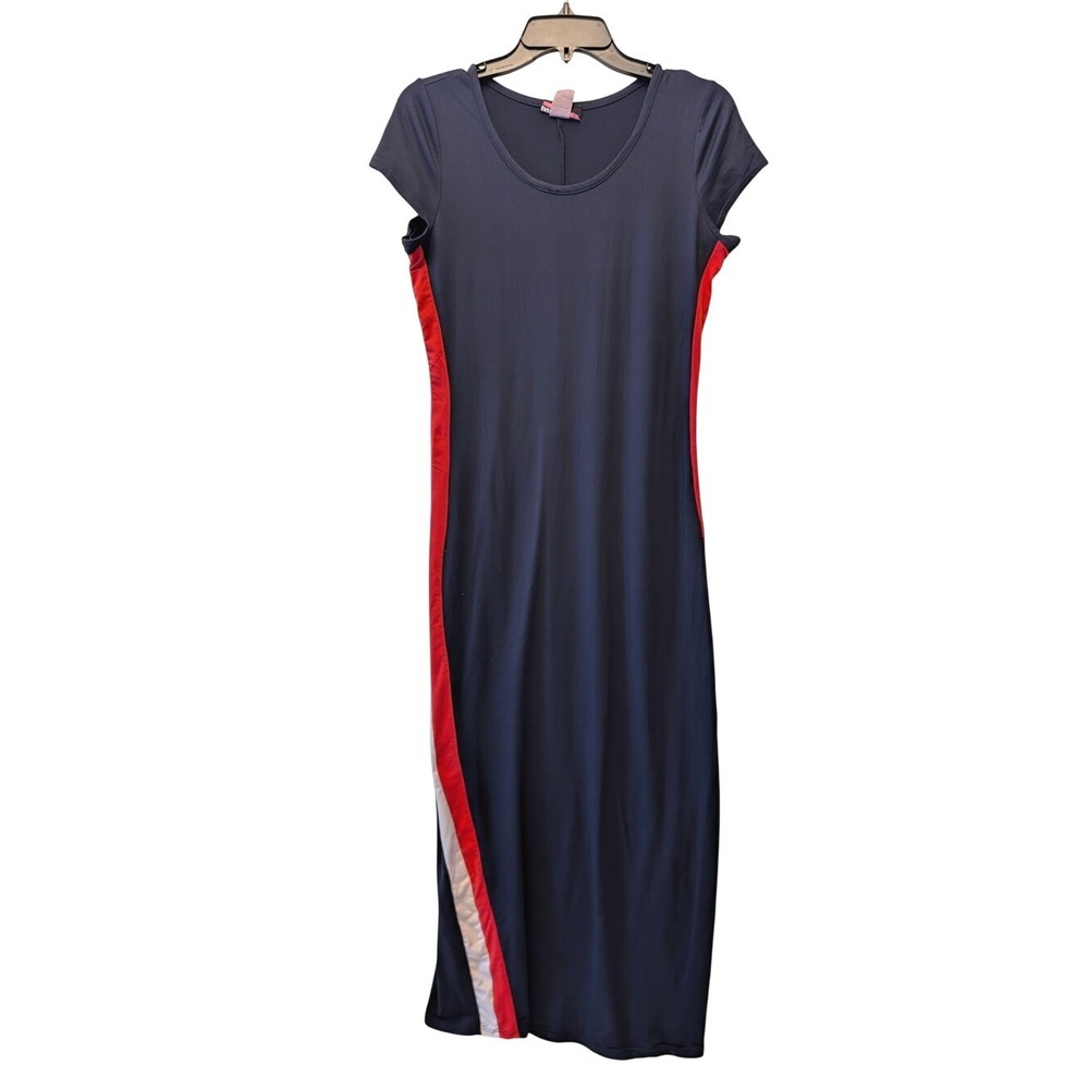 Navy Blue‎ Sporty Side Stripe Short Sleeve Maxi Dress XL